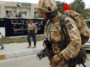 British soldier on patrol in Basra, Iraq