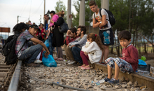 Refugees and migrants wait at the Macedonia border near the village of Idomeni, Greece, 24 August 2015.