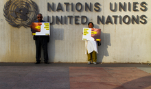 Sandya and Dr M accompanied the Sri Lanka team to Geneva for the Human Rights Committee's review of Sri Lanka that took place on 7-8 October. Sandya's husband, Prageeth, a journalist and cartoonist, disappeared in SL in 2010. Dr M's son, Ragihar, was killed in 2006 with four other students, reportedly by Sri Lanka's special forces. They came to Geneva to seek justice. Standing outside the UN building Holding placard which reads - We Will Speak Without Fear Sri Lanka must stop making empty promises to the international community and the Sri Lankan people on improving the country?s still desperate human rights situation, Amnesty International has said. Amnesty International submitted their briefing, ?Ensuring Justice: Protecting Human Rights for Sri Lanka?s Future? to the United Nations (UN) Human Rights Committee ahead of its examination in October 2014 of Sri Lanka?s fifth periodic report on its implementation of the International Covenant on Civil and Political Rights (ICCPR or the Covenant). Amnesty International staff, including Researchers and Campaigners, joined by Sri Lankan human rights defenders, attended the UN Human Rights Committee (HRC) in Geneva, Switzerland on 7 and 8 October 2014 which reviewed Sri Lanka?s respect for rights enshrined in the key human rights treaty: the International Covenant on Civil and Political Rights (ICCPR).