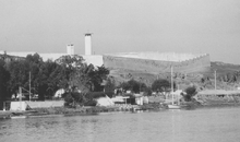 Black and white photograph showing the exterior of Kenitra Central Prison. Men who are sentenced to death are incarcerated at the Kenitra Central Prison, a few kilometers North of Rabat.